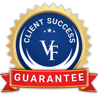 Client Success Guarantee badge - blue serrated Client Success Guarantee badge - blue serrated